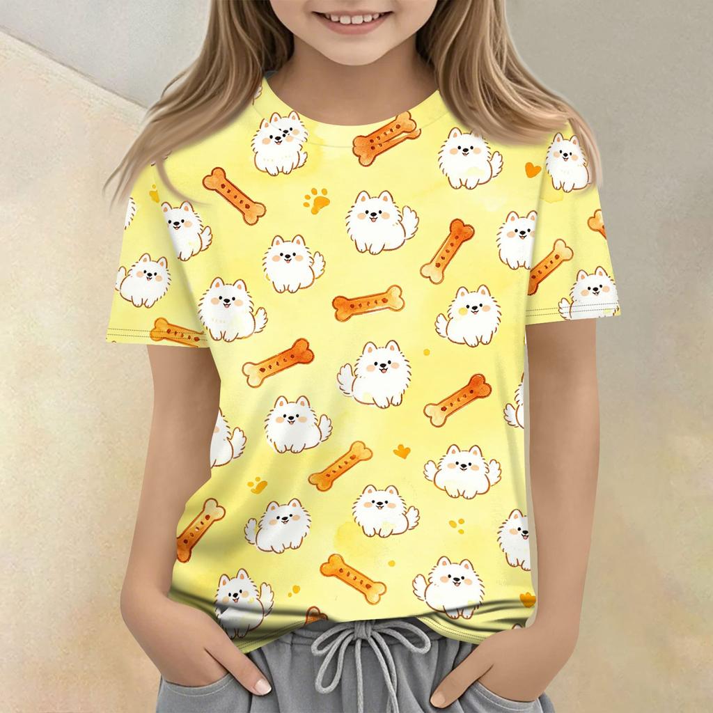 Kids Animal Print Crew Neck Short Sleeve Casual Loose Fit T Shirt Soft Lightweight Top for Boys and Girls Summer Wear