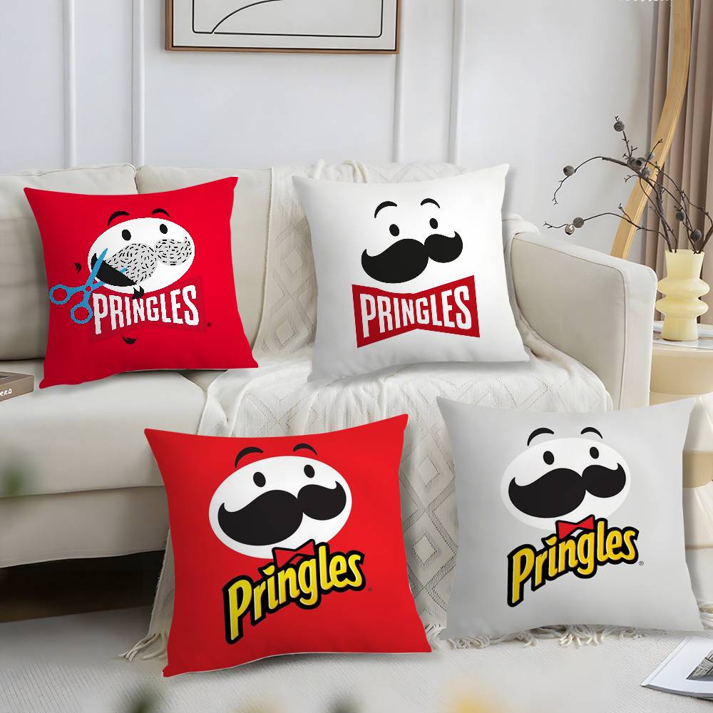 Classic P-Pringles Pillow Case Office Sofa Dorm Chair Back Short Plush Double-Sided Printing Home Cushion Cover