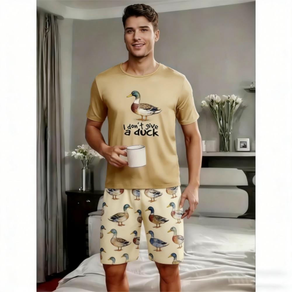 Summer Men s Set Fashion Funny Duck Printed Men s T-shirt and Shorts 2 Piece Set Summer Casual Outdoor Men s and Women s Outfit Clothing XXS