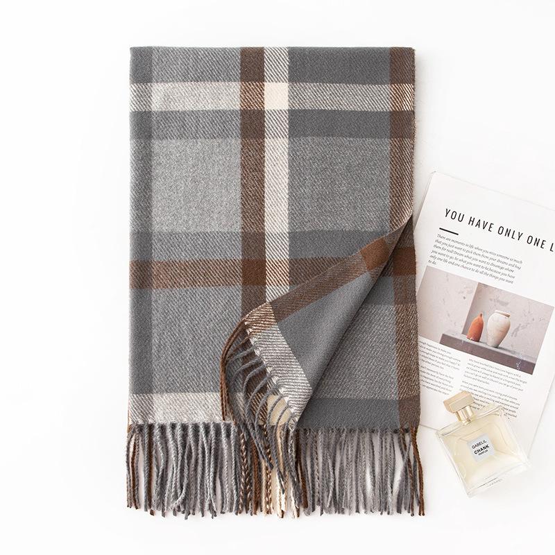 Large size plaid imitation cashmere scarf, versatile in autumn and winter, warm student couple scarf, men's advanced sense