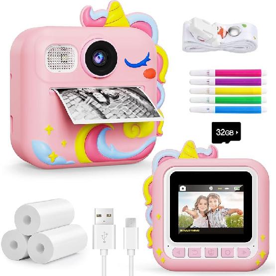 KOKODI Kids Camera Instant Print, Toddler Cameras Christmas Birthday Gifts for Girls Age 3-12, Digital Video Instant Printable Camera for Kids,Toys Unicorn Pink