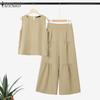 ZANZEA Women Summer Sleeveless Tank Tops and Pants Casual Two Piece Suit Sets