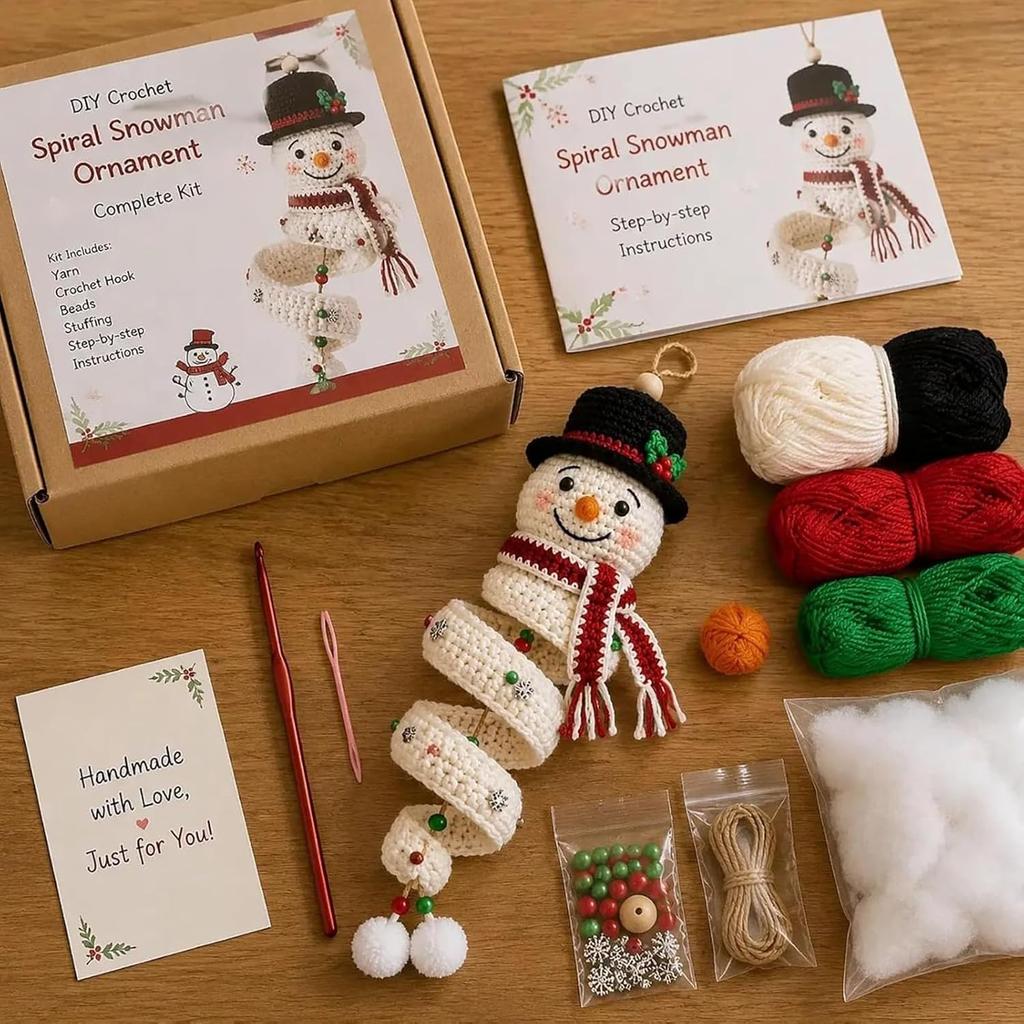 Decorazione di Natale Albero di Natale Kit Artigianale all'Uncinetto Pupazzo di Neve all'Uncinetto Ornamento a Spirale Set Fai da Te con Filato Gancio per Uncinetto e Istruzioni Fatto a Mano
