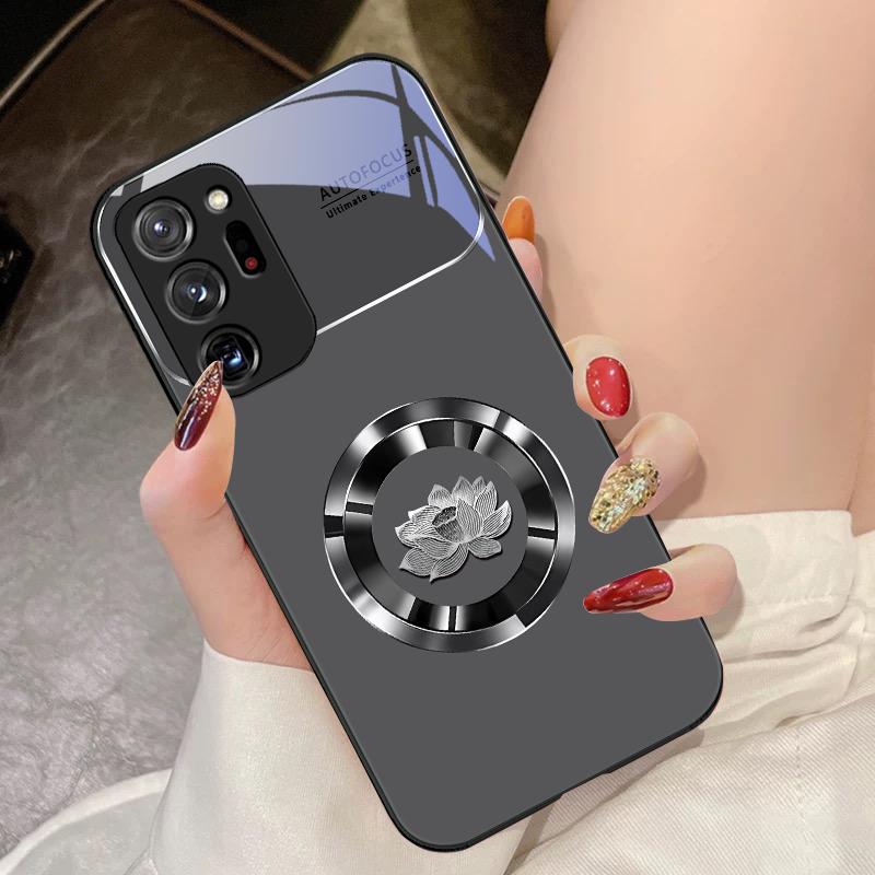 Circular Lotus Flower For Samsung Galaxy Note 8 9 10 PRO 20 Ultra A01 02 03 Core 04E 4G A10 12 13 5G Tempering Glass Phone Case