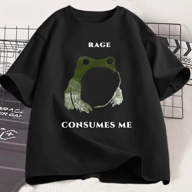 Dámská trička Vtipná Zuřivost mě pohlcuje Žabí grafická trička Vintage bavlněná s krátkým rukávem Potištěné topy Dámské oblečení Streetwear