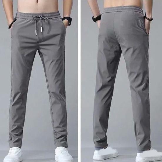 Men Pants Elastic Waist Trendy Polyester Casual Drawstring Men Trouser for Street Wear