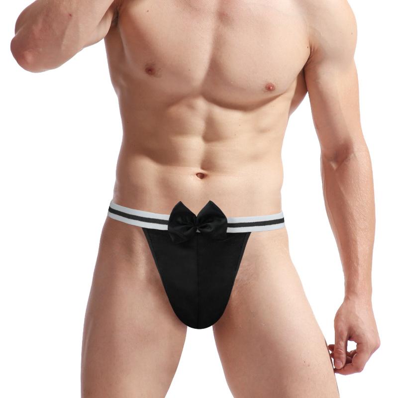 Mens Sissy Pouch Lingerie Thongs Sexy Tuxedo Bow Knot Briefs Nightclub Waiter Uniform Underpants Funny Exotic Server G-String
