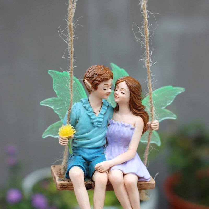 Luminous Couple Swing, Flower Fairy Pendant, Courtyard Garden Hanging Fairy Statue, Tree Decoration
