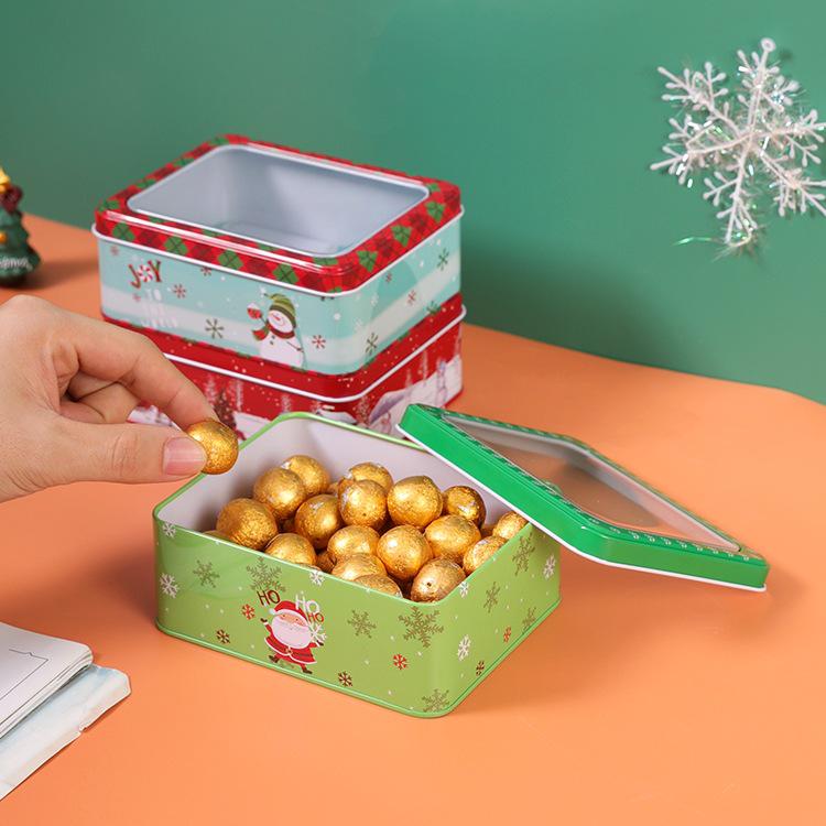 Christmas Rectangular Tin Skylight Box for Candies and Cookies - Children's Decorative Empty Gift Storage Box