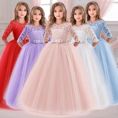 Summer Long Sleeve Girl Party Dress Wedding Dress Kids Dresses For Girls Children Evening Lace Princess Dress