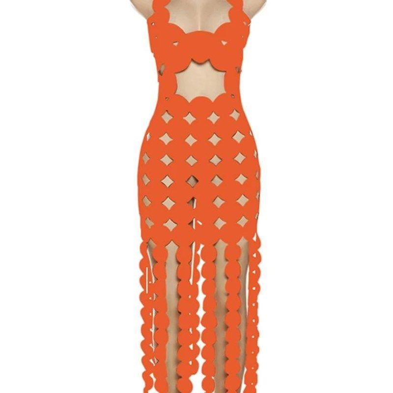 

Weird Puss Hollow Dress Women Sleeveless Backless Coquette S Orange XL(XL)