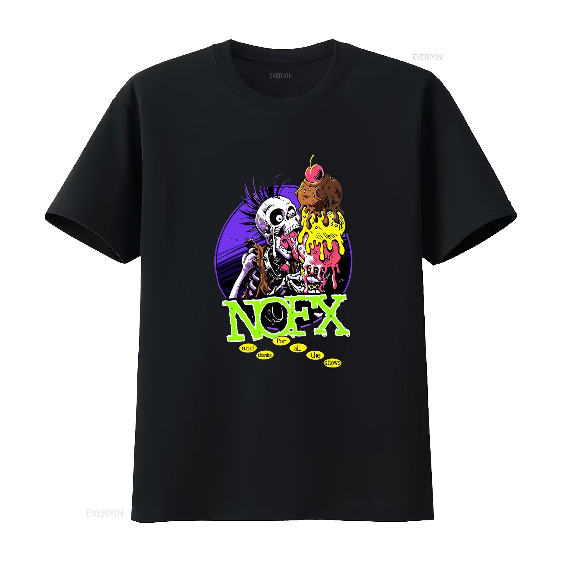 

NOFX Punk Rock Skeleton Ice Cream T Shirt Final Tour Thanks For All The Shows Black vintage Washed Breathable 4XL