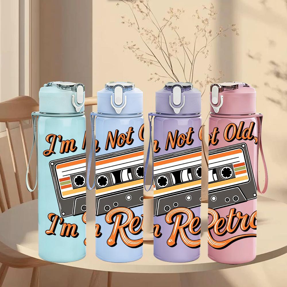 1PC Retro Cassette Tape Quote Graphic,750ml Color Plastic Sports Water Bottle,Leakproof Flip Straw Lid,Suitable for Sports Office Home Use