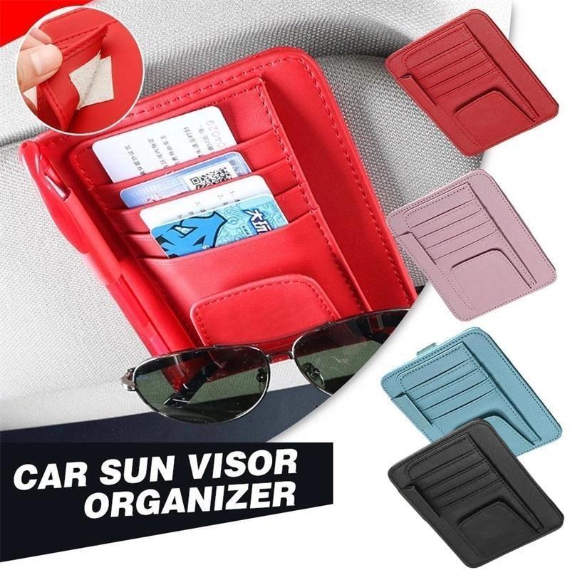 1Pc Inside Car Glasses Multi-Pocket Clip Holder Storage Card PU Leather Holde Bags Sunshade Bag Cars Storage