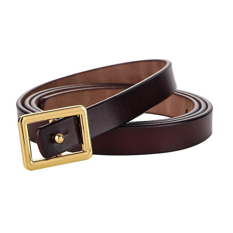 Pure Leather Thin Waist Belt For Dresses With Metal Buckle For Womens Fashion