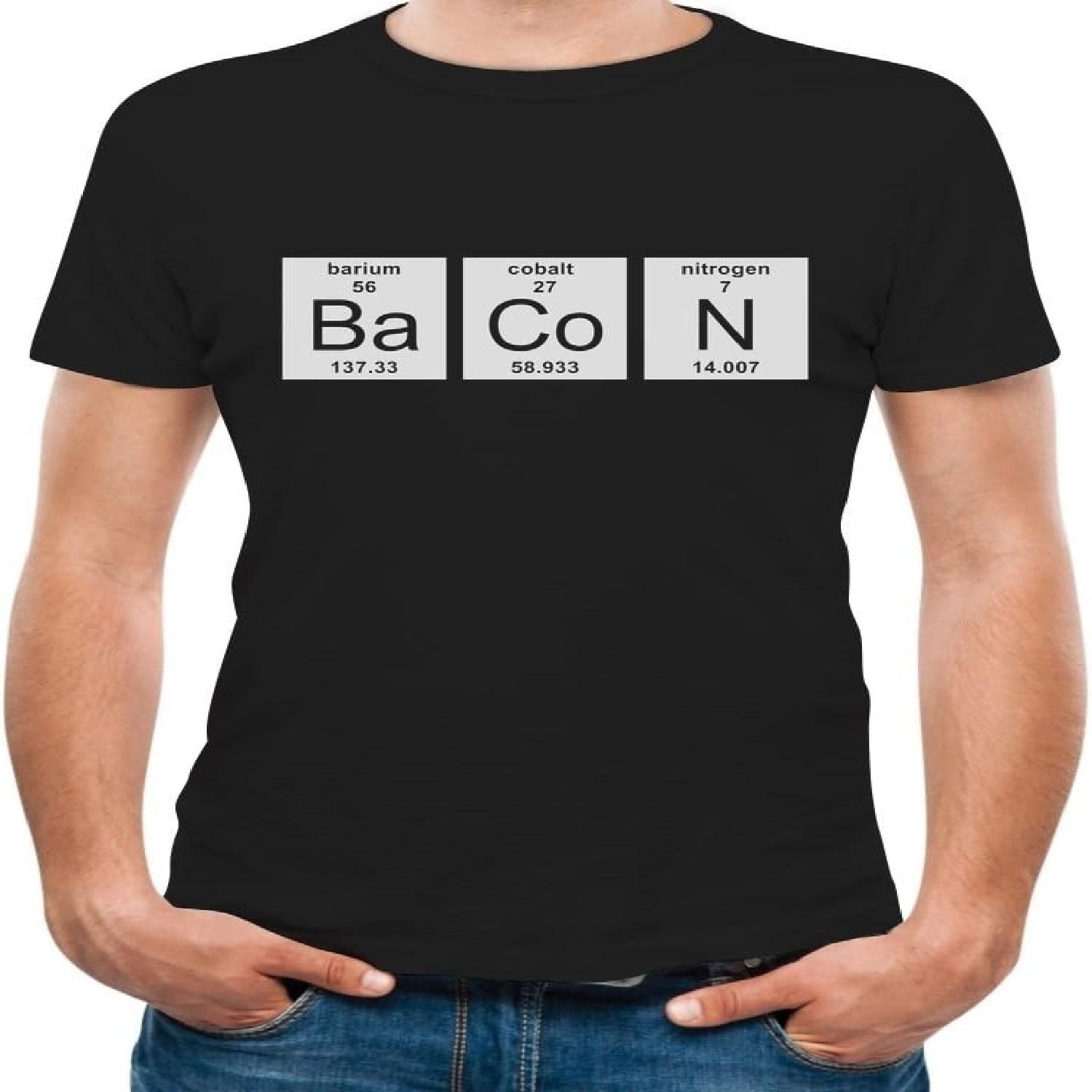 Tstars - Bacon Chemistry Periodic Table Funny T-Shirt S