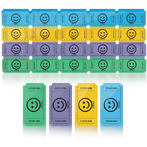 PM Company 1000 Pairs (2000 pcs) Raffle Tickets, 50/50 Double Raffle Tickets (Blue/Red/Green/Yellow) 250 Pairs Per Color, for Events, Carnivals,