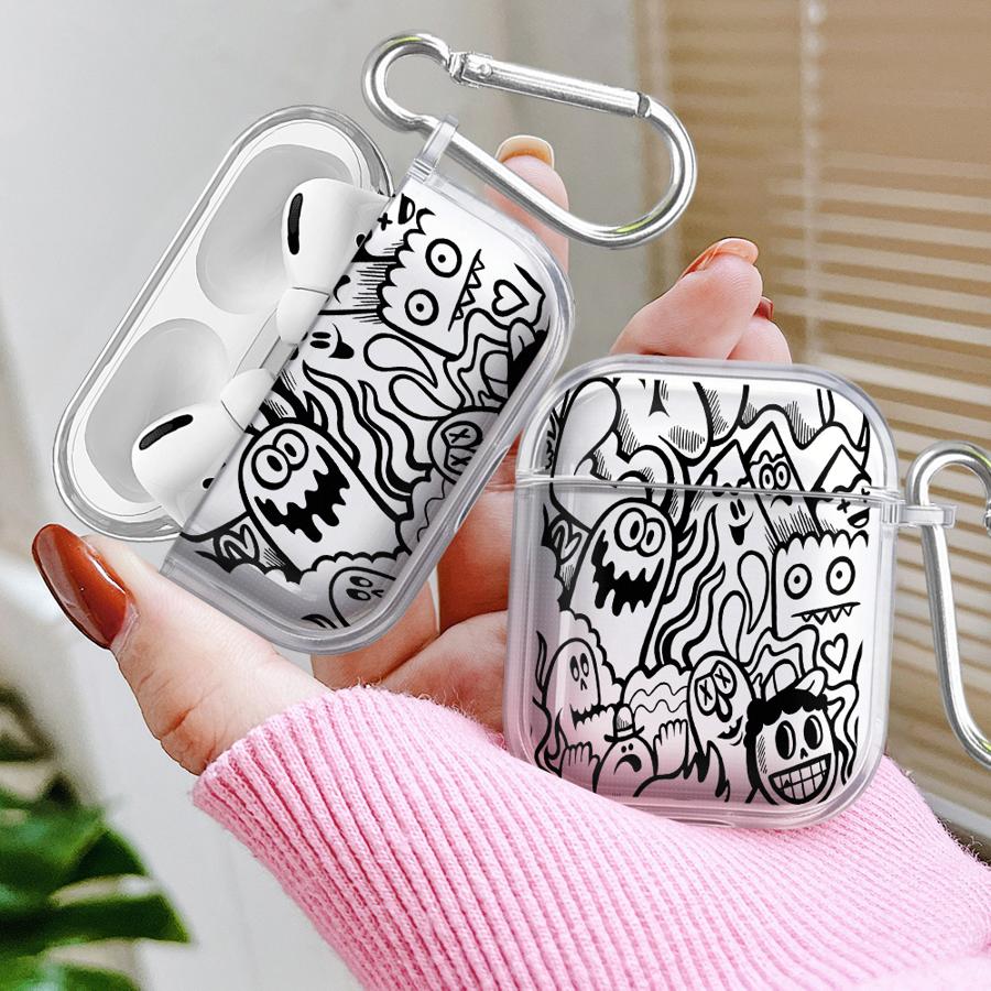 Clear Earphone Cases Cover Case For Airpods 1 3 2 4 Pro2 Pro Pro3 Cartoon Graffiti