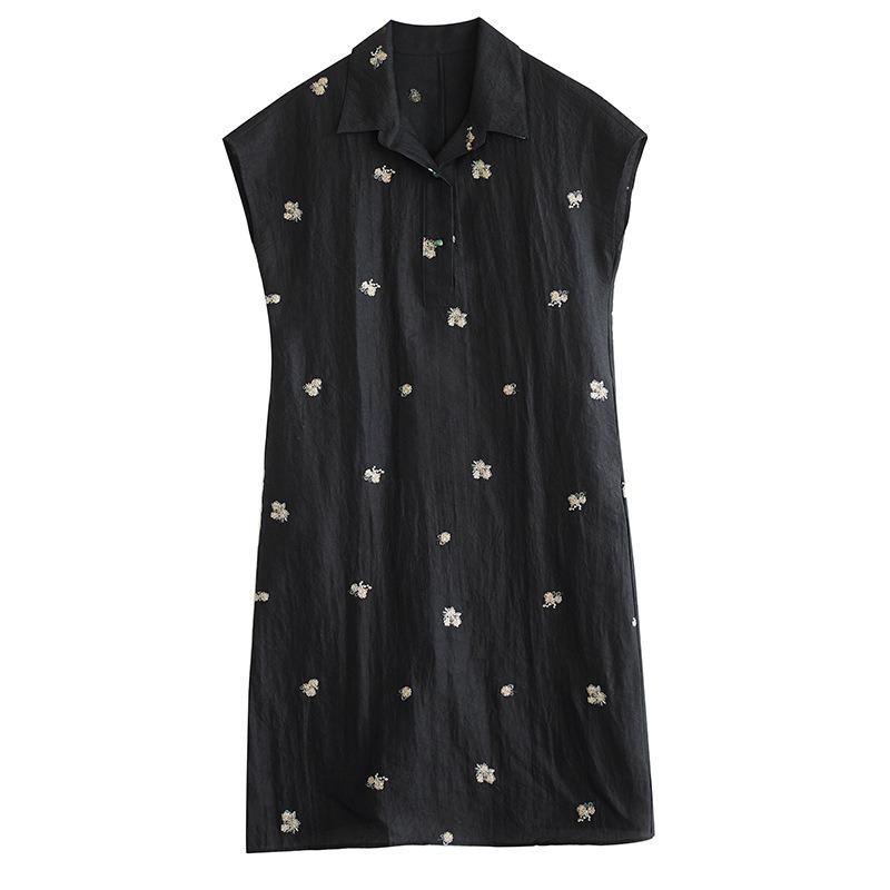 Echte foto zomer nieuw literair los jacquard borduurwerk losse jurk met korte mouwen dameskleding