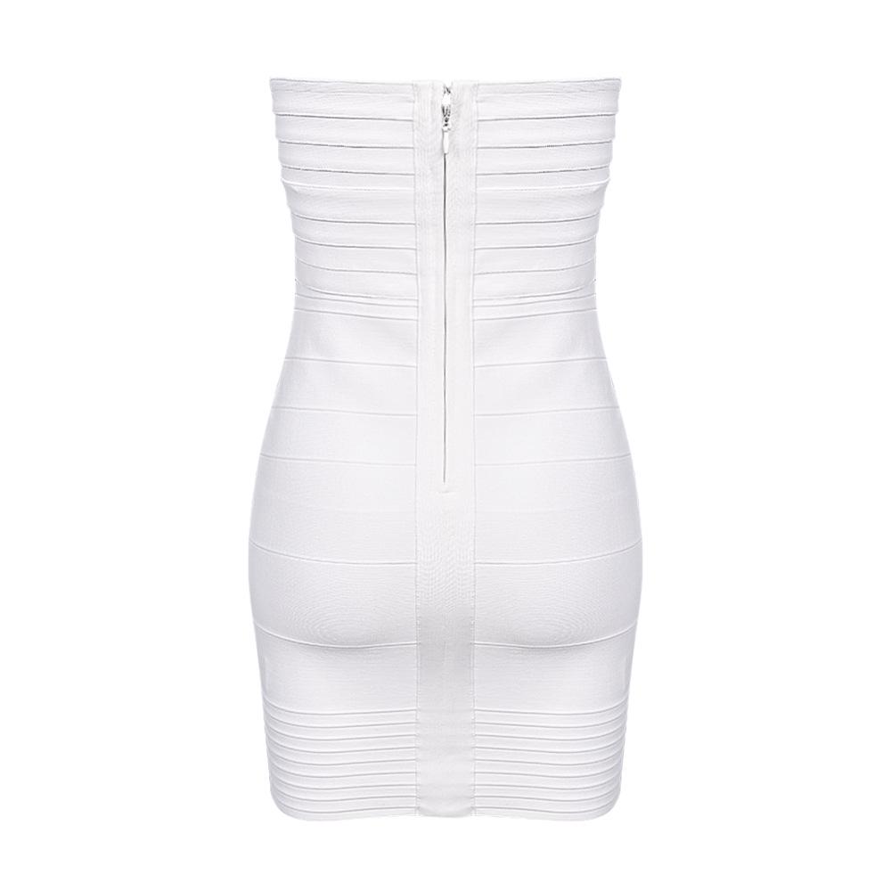Luxury Off-Shoulder Bandeau Bandage Dress with Stripe Pattern and Waist-Cinching Hip-Hugging Design
