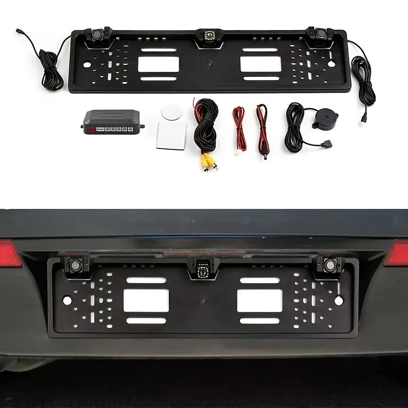 European license plate frame Dual 12Led Night Vision Car Camera System 170° Fisheyes Lens BSD/ADAS Buzzer Alarm Backup Camera
