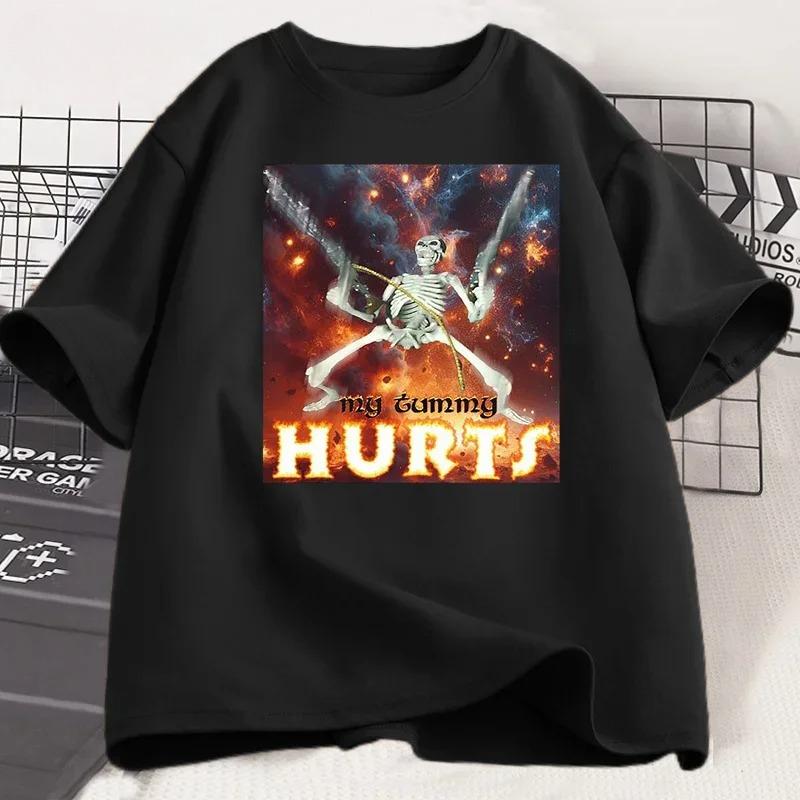 My Tummy Hurts Funny Skeleton TShirt Women Tummy Ache Survivor Printed T Shirts Summer Short Sleeve Streetwear Clothing S