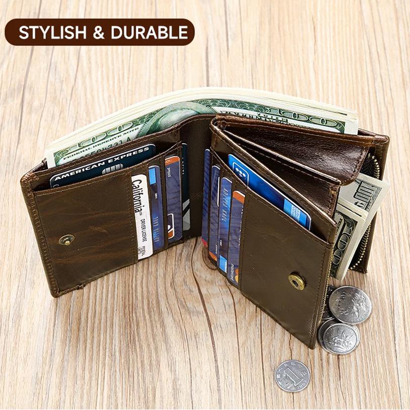 RFID Herren Geldbörsen Echtleder Hasp Clutch Geldbörsen für Karten und Münzen Herren Geldbörse mit Münzfächern