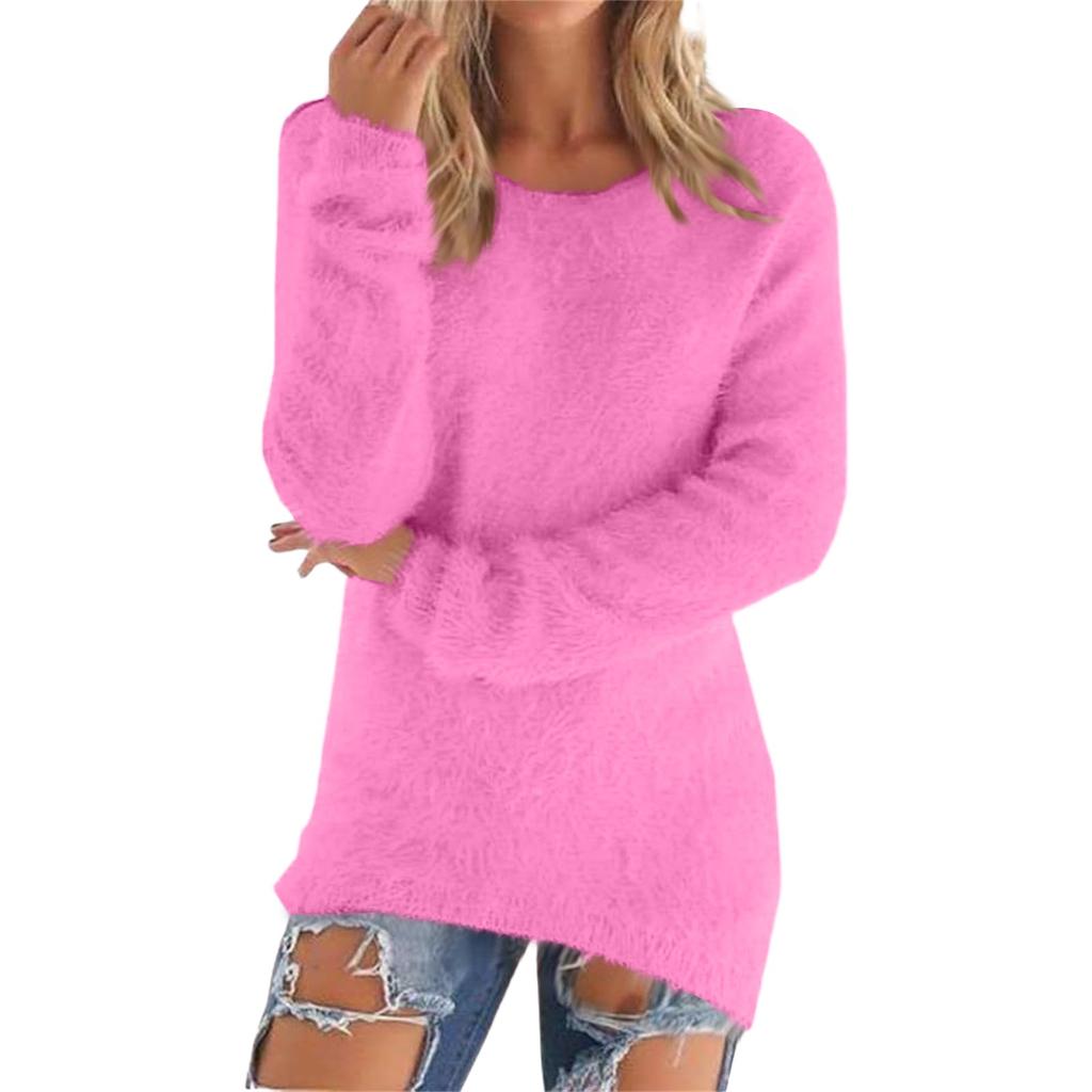 Women's Fashionable Solid Color Long Sleeved Sweater Top