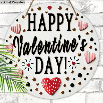 Letrero de Madera Feliz Día de San Valentín - Placa Colgante Decorativa Única con Patrón de Amor Romántico - Regalo Ideal para Pareja