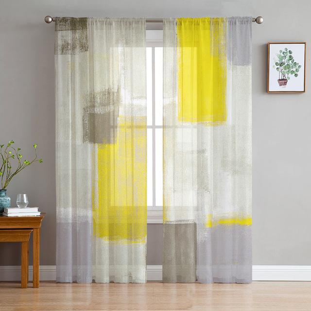 Paint Abstract Geometric Yellow Tulle In Sheer Curtains For Living Room Bedroom Kitchen Window Treatment Chiffon Curtain Blinds