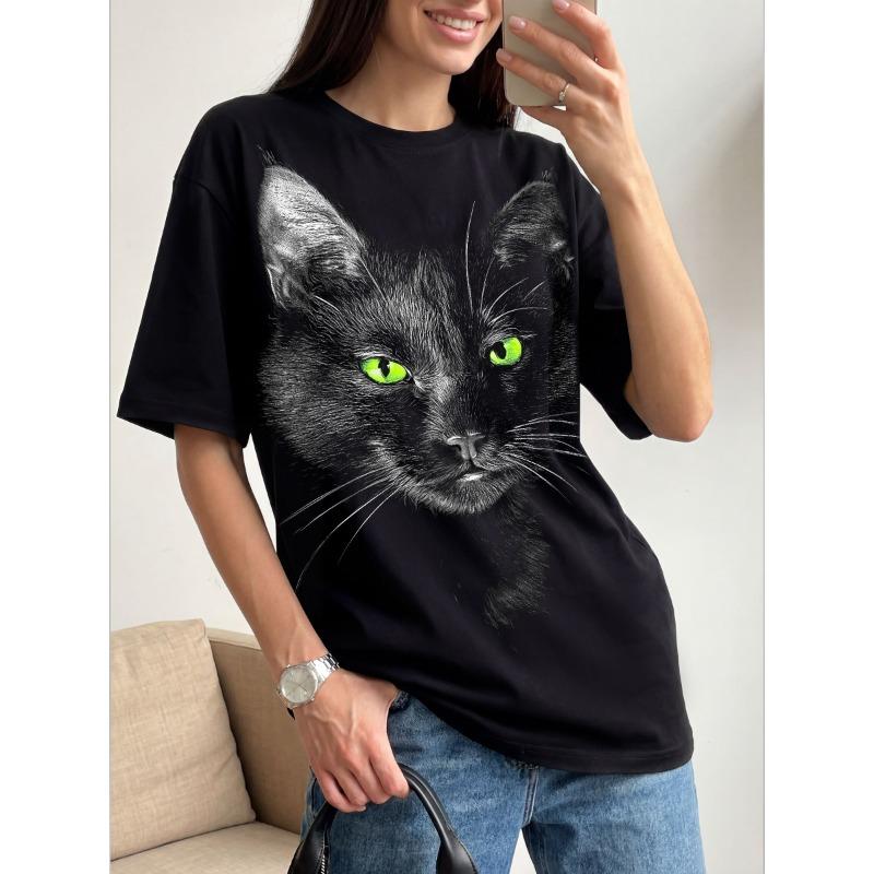 Women s T-shirt with a  cat  pattern printed on it S
