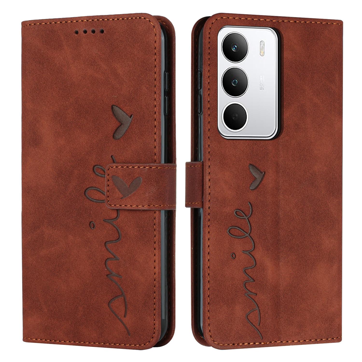 

Для Realme C71 4G Чехол-подставка из ПУ кожи Чехол для телефона с тисненым узором в виде сердец Brown