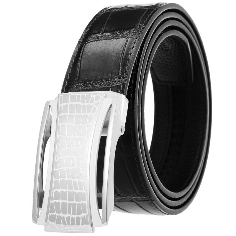 Men's top grain leather belt with durable stainless steel automatic buckle