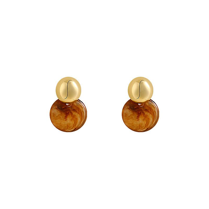 New Amber Color Oval Dangle Earrings for Women Random Stripe Gold Color Metal Top Drop Earrings Unusual Earrings Brincos