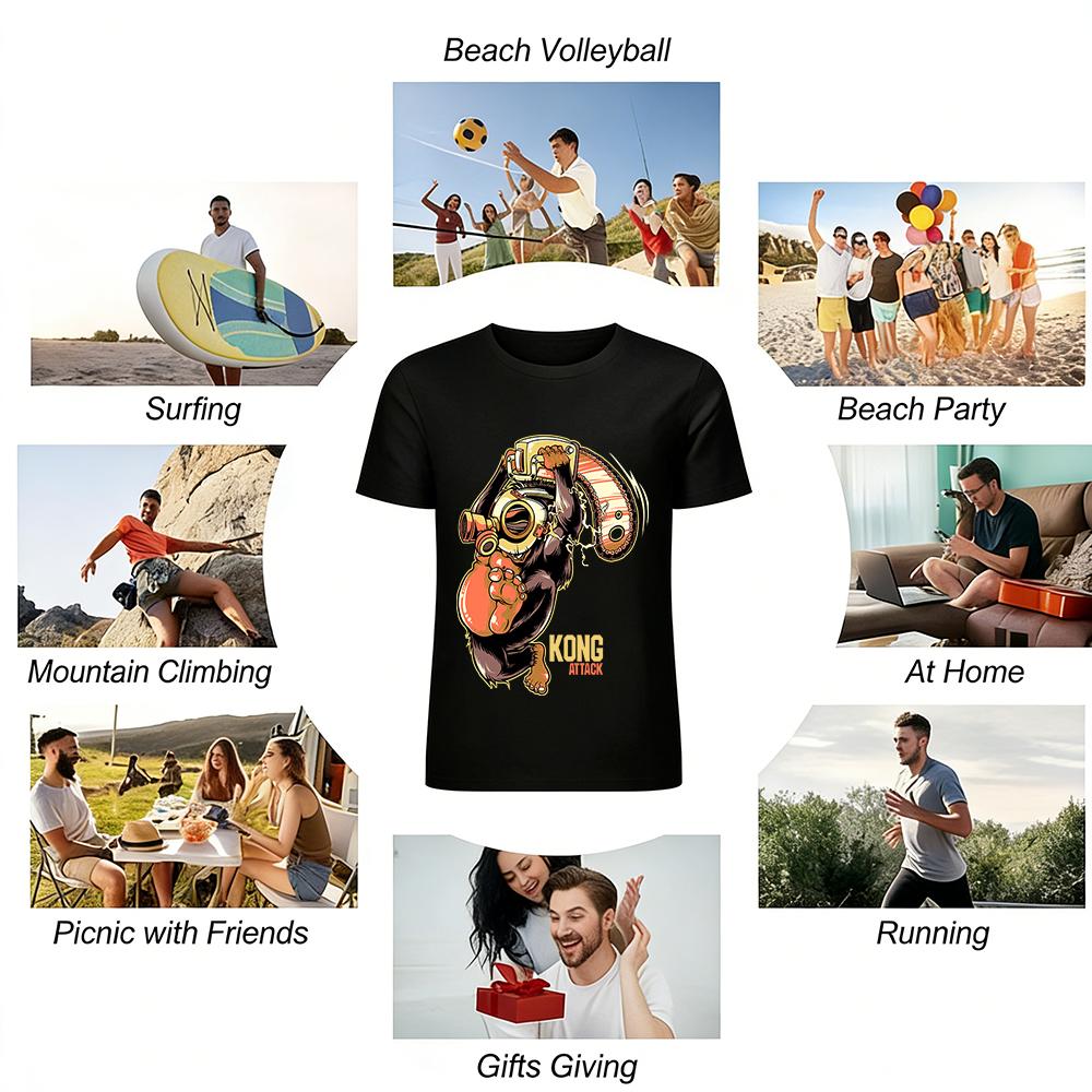 Kong Attack Chainsaw Gorilla Print Trendy Casual Short Sleeve T-Shirt Pure Cotton T-shirt