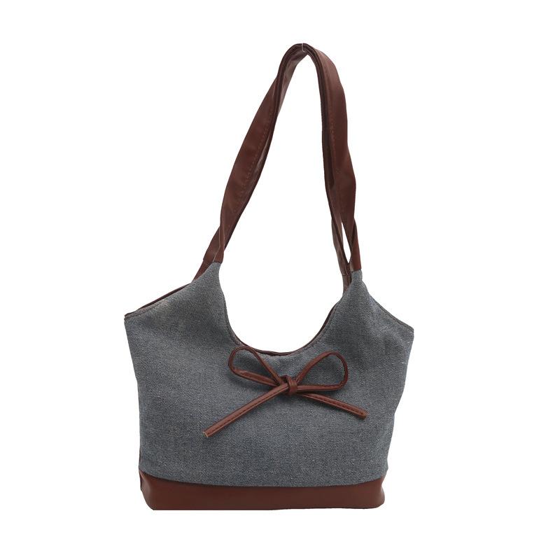 

Винтажная джинсовая портативная сумка-корзина для овощей женская 2025 новая трендовая корейская нишевая сумка-тоут большой вместимости сумка под мышкой Small кофейный