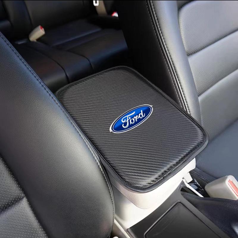 1Pcs Car Armrest Box Mats Leather Center Console Covers Styling For Ford Focus Mk2 Mk3 Fiesta Ranger Mondeo S-MAX Kuga Mustang