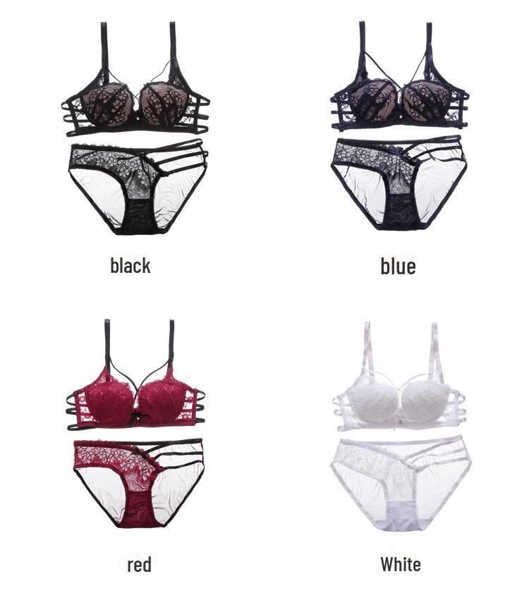 9907 Lace Cross-Strap Bra Set: Sexy European & American Style, Thin Top, Thick Bottom, Steel Ring Support