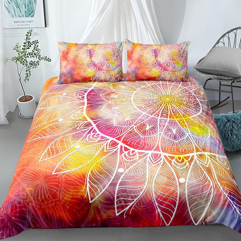 Mandala Duvet Cover Set King Tie Dye Paisley Quilt Cover Purple Boho Hippie Trippy Floral Exotic Style Bedding Set
