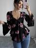 French Floral Asymmetrical Hem Mesh Shirt - Elegant, Sexy, Casual Vacation Top