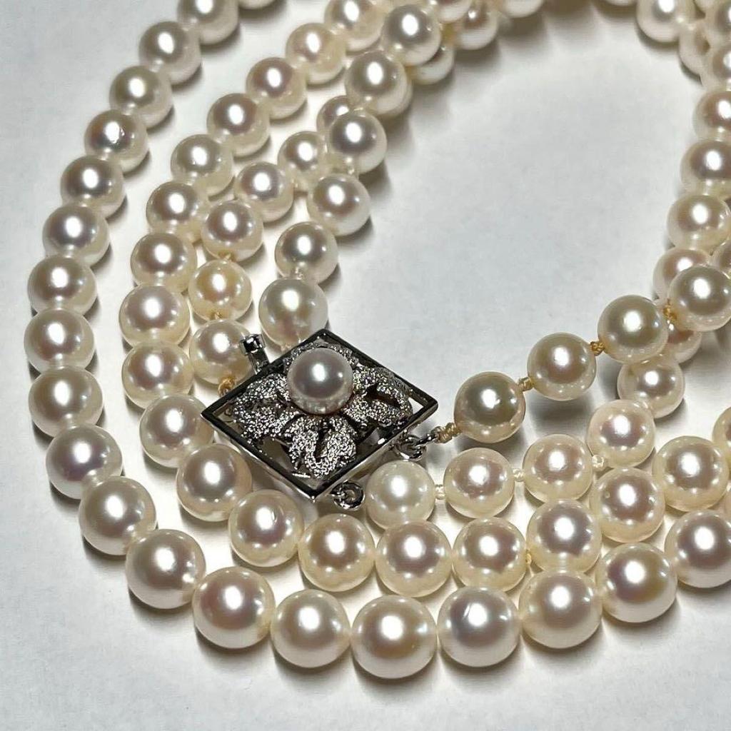Used [Certificate of authenticity included] Akoya pearl 2 strand necklace pearl silver SILVER stamp 6.5mm pearl necklace