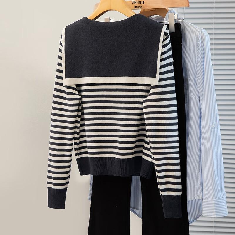 Damen Wollmischung Gestreifter Strickpullover