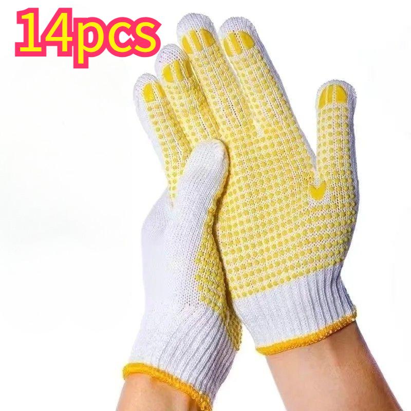 14pcs Fishing Gloves, Non-Slip Dot Grip Gloves,Cycling Gloves, All-Purpose Indoor/Outdoor Gloves,Unisex One-Size-Fits-All Gloves