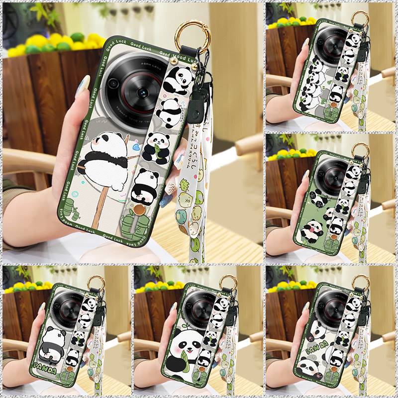 Wrist Strap Durable Phone Case For ZTE Blade A75 5G/Nubia Focus 5G/Calf 5G Cute Fashion Design Panda Soft case Silicone