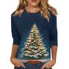 Women's O-Neck 3/4 Sleeve Christmas Print Top