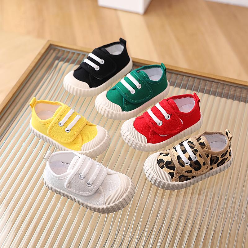 Kids' Soft Canvas Velcro Sneakers - Low Top, White, Spring/Autumn