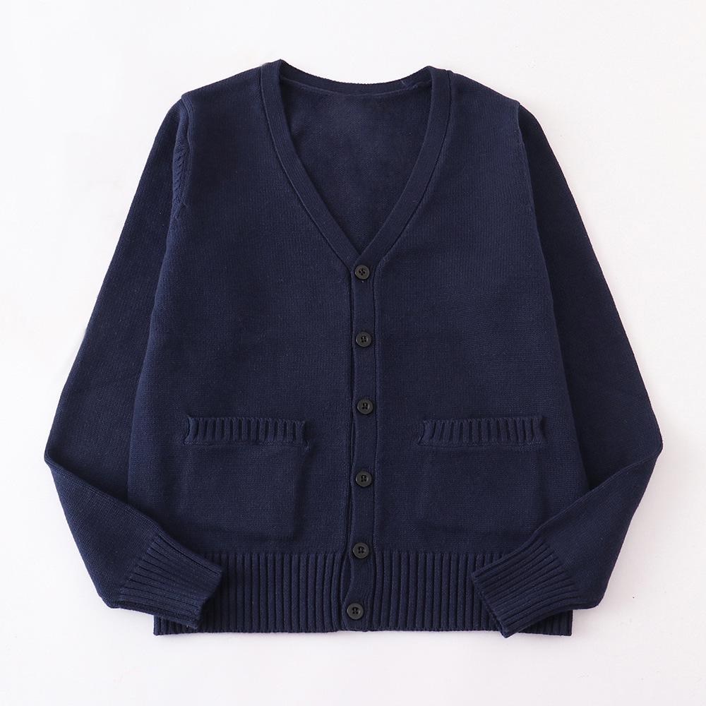 Japanese V-Neck Long Sleeve JK Uniform Cardigan - 7-Needle Thickened Sweater for Spring/Autumn