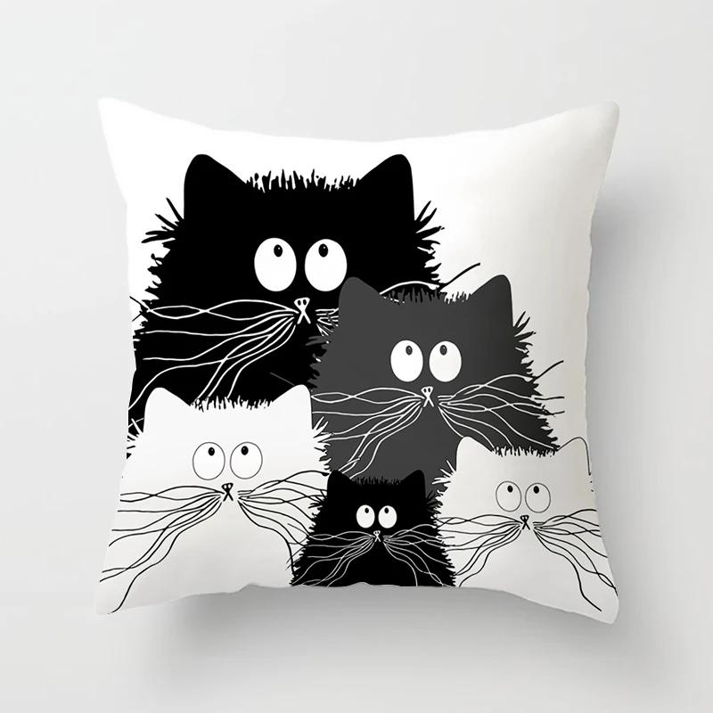 Funny Cute Black Lover Cat Pillowcase Cushion Cover 4545 Polyester Pillow Cover Sofa Car Home Decor Room Decoration
