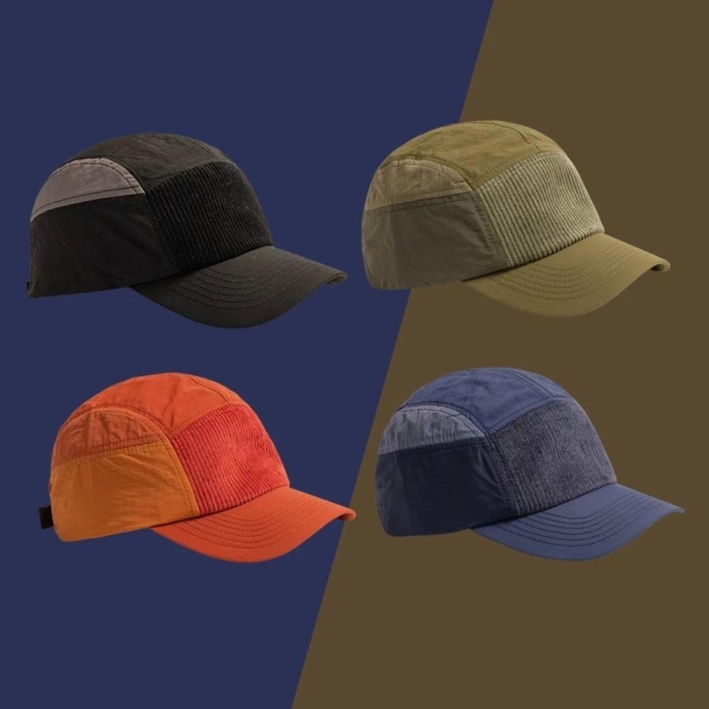 Street Style Workwear Baseball Cap Color Block Corduroy UV Protection Adjustable Unisex Sun Hat for Casual Outdoor Wear