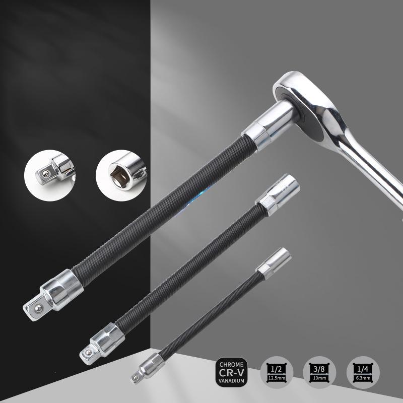 Flexible Shaft 1/4 3/8 1/2 High Torque Extension Bar Conversion Head Drive Socket Ratchet Wrench Hand Spring Post Extension Rod